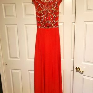 RED SEQUIN BEADED GOWN PROM EVENING DRESS FLOOR LENGTH